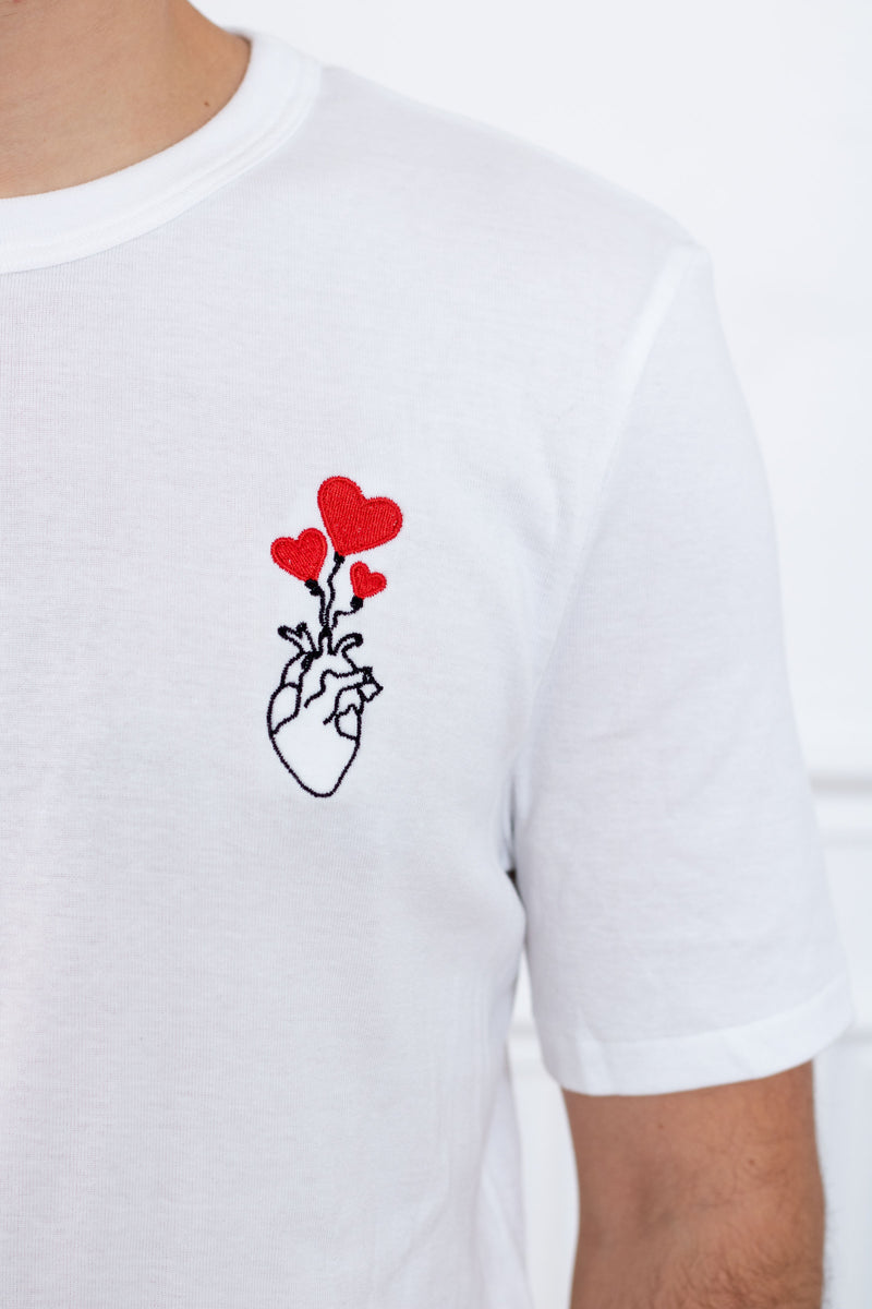 TEE-SHIRT BLANC COEUR COEUR